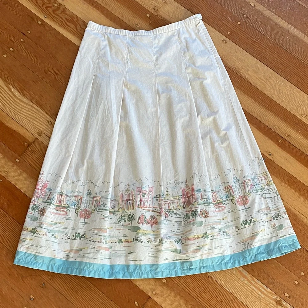 Pendleton Cream and Blue Scenic Pleated A-Line Midi Skirt 10 - Picture 1 of 5